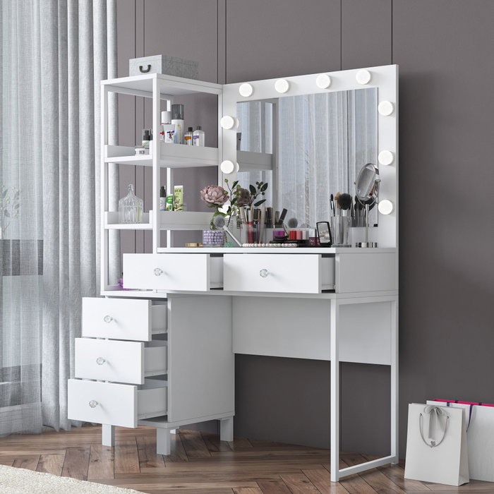 Hanah Home Mesa de Maquillaje Blanca con 10 Focos Hanah Home Mesa de Maquillaje Blanca con 10 Focos